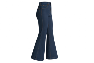 Navy blue bell bottom jeans isolated on a transparent background for design