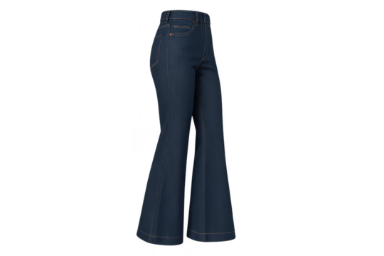 Dark blue bell bottom jeans isolated on transparent background, fashion style