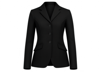 Elegant black riding jacket isolated on a transparent backdrop, stylish design