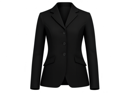 Elegant black riding jacket isolated on a transparent backdrop, stylish design
