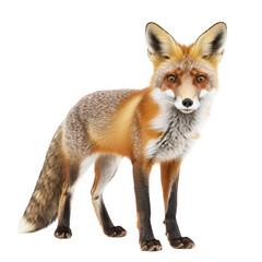 Obraz premium A realistic depiction of a red fox standing gracefully against a white background. its fur and striking features. ideal for wildlife photography and nature-themed projects
