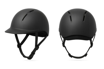 Fototapeta premium Modern black riding helmet isolated on transparent background, safety gear view