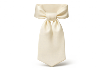 Elegant ivory silk cravat tie isolated on transparent background, formal wear