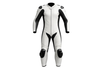 White and black racing suit isolated on transparent background, stylish design
