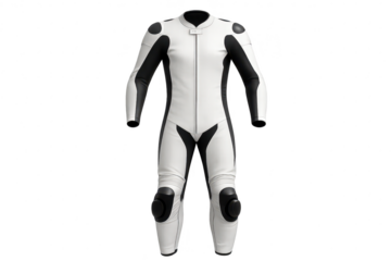White and black racing suit isolated on transparent background, stylish design