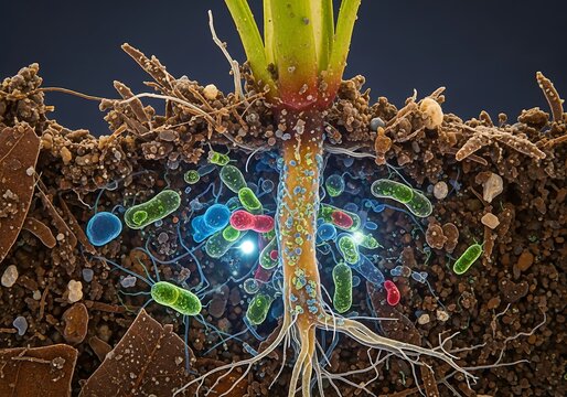 Symbiotic Microorganisms Thriving Around Plant Root System in Soil