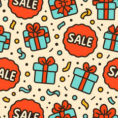 Cartoon Style Cute Gift and Sale Illustration Seamless Pattern