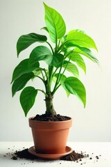 Obraz premium A stressed-out, wilting plant drooping heavily in a pot, its leaves falling downwards, symbolizing the weight of pressure and burden , tired, garden, overwhelmed