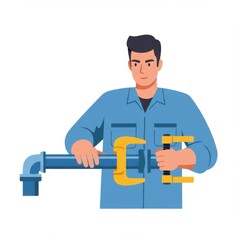 Plumber working with pipe wrench on plumbing installation  