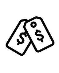 Price tag line icon with dollar signs representing pricing, sale, discount