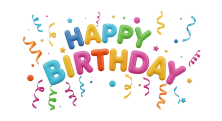Colorful Happy Birthday Graphic with Stars and Confetti