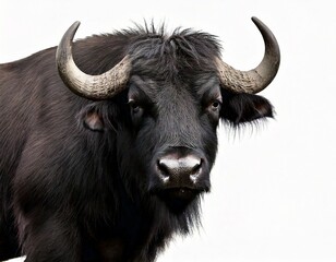 Black buffalo stands on a completely separate white background.