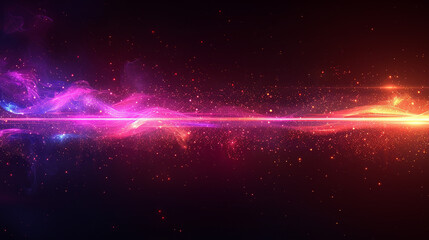 Fototapeta premium Abstract cosmic energy flow, vibrant glowing streaks of pink and orange energy, with particles and stars.