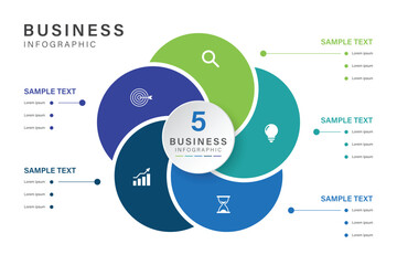 Circular Business Infographic with 5 Colorful Segments and Icons