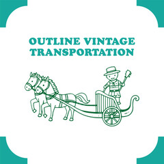 Vintage transportation outline with horses and a driver.
