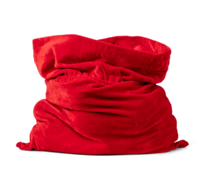 Red Santa Claus sack full of presents, PNG with transparent background. Festive Christmas bag, velvet texture, perfect holiday design element for seasonal projects.