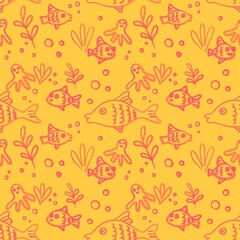 hand drawn sea world doodle pattern