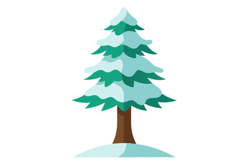Snow-covered pine tree vector illustration on white background