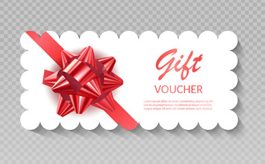 Gift Card or Gift voucher with Red Ribbon and Bow Vector format