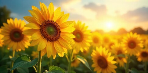Fototapeta premium Sunflowers Basking in Summer Sunshine A Vibrant Display of Natures Joyful Energy