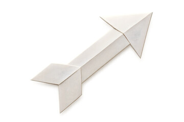 White folded origami arrow pointing right with minimalist paper design isolated on white background