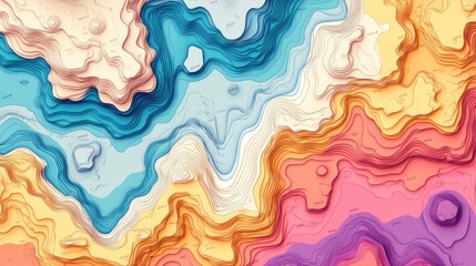 Obraz premium Vibrant Abstract Topographic Map with Vivid Colorful Waves and Lines