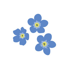 delicate floral set vector illustration. Trio of small blue flowers, great for stationery, labels, and cards.