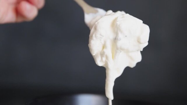Stracciatella cheese soft young portion size Italian food natural product tasty snack fresh delicious gourmet food background on the table rustic top view copy space