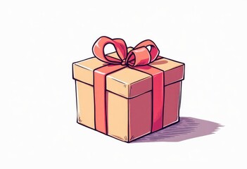 Obraz premium Gift box, light beige, red ribbon, cartoon style