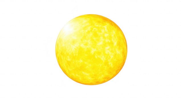 A bright. glowing sun radiating warmth and light against a clear white background. symbolizing energy and vitality. perfect for themes of nature. warmth. and positivity