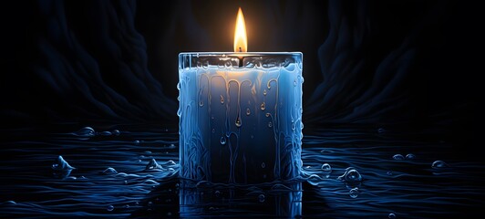 The black background contrasts sharply with the bright blue silver light emitted by candle,generative AI