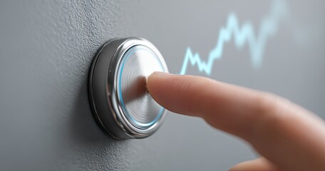 Finger pressing button symbolizing financial growth and positive market trends.