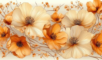 Delicate floral pattern with soft orange and cream tones
