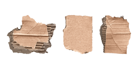 torn corrugated cardboard pieces set, png on transparent background
