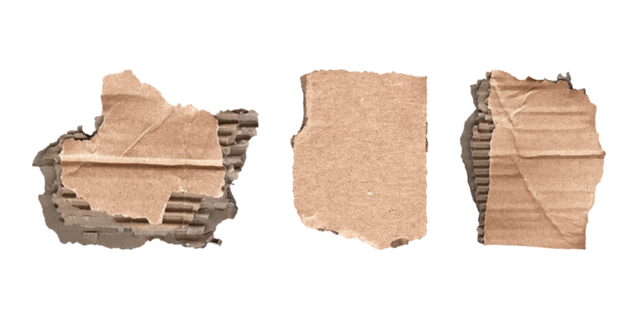 torn corrugated cardboard pieces set, png on transparent background
