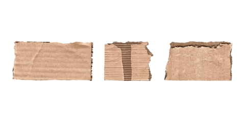 corrugated paper scraps bundle for collage and layout, transparent background
