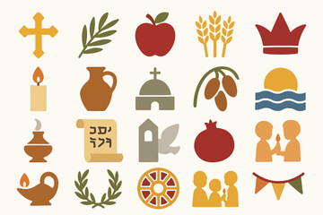 Religious Symbols Icons Cross Crown Dove Olive Apple Sacred