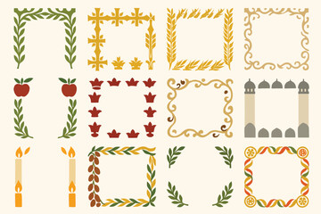 Religious Frame Borders Cross Candle Olive Apple Spiritual Icons