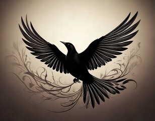 Black bird Silhouette Vector - Symbolic Flying Bird Design for Serenity and Art 