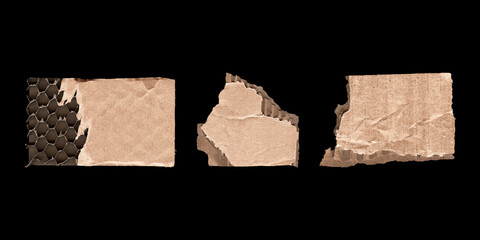 corrugated paper scraps for collage and design on black background
