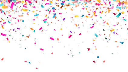 A celebration scene featuring colorful confetti falling against a clean white background. perfect for party invitations. festive events. and cheerful announcements