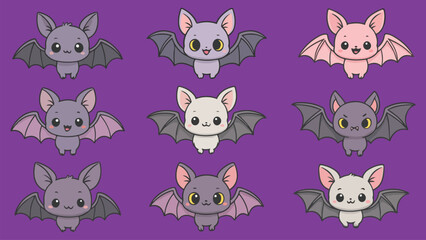 Adorable Cartoon Bat Characters Vector Illustration Set