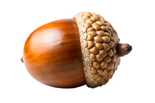 Close up of a single acorn on black background