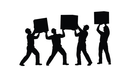 Silhouette group of people holding up blank squares symbolizing teamwork and collaboration vector