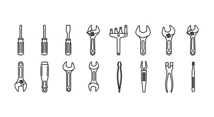 Collection of hand drawn wrench and pliers tools for diy and repair projects vector