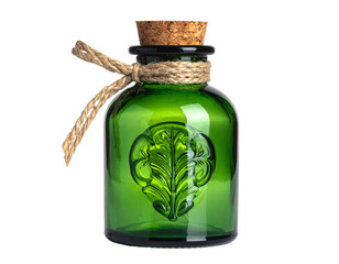 glass bottle with green leaves