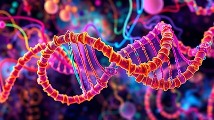 An abstract representation of metabolic pathways in vibrant colors, twisting like a double helix.