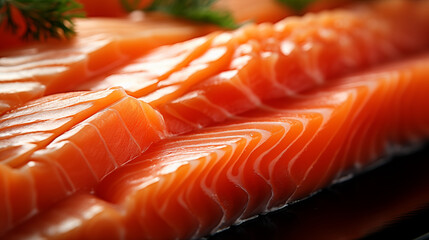 Gros plan et zoom sur des sashimi, tranches de saumon cru finement coupée et marinée. Plat traditionnel japonais, nourriture asiatique. Japon, Asie, sushi et maki. Pour conception, création graphique.