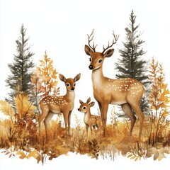 Obraz premium Family of Deer in Autumnal Forest