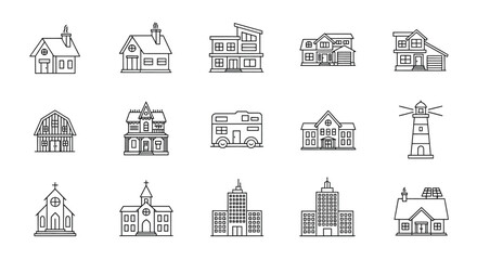 Collection of hand-drawn architectural sketches diverse building designs for creative projects vector